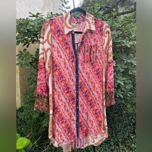 Soft Surroundings Pink and Orange Shirt Dress Size M